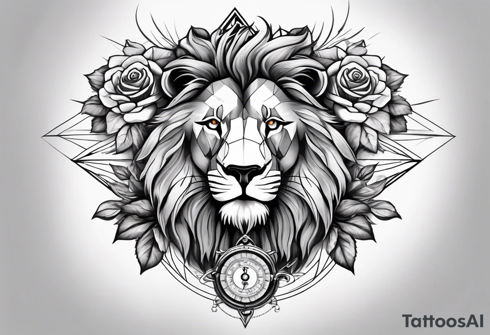 Full arm sleeve, lion at the top of the arm with scar on eye, roses around te entire arm with compass at the end tattoo idea