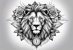 Full arm sleeve, lion at the top of the arm with scar on eye, roses around te entire arm with compass at the end tattoo idea
