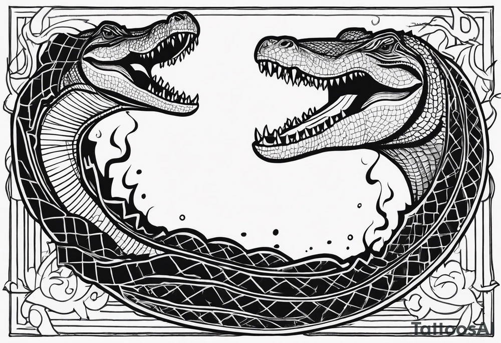 Make an arm sleeve with lightning bolt and alligators tattoo idea