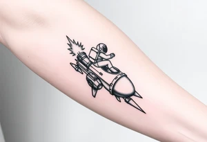 Rocket ship with sparks coming out of the back and astronaut riding it tattoo idea
