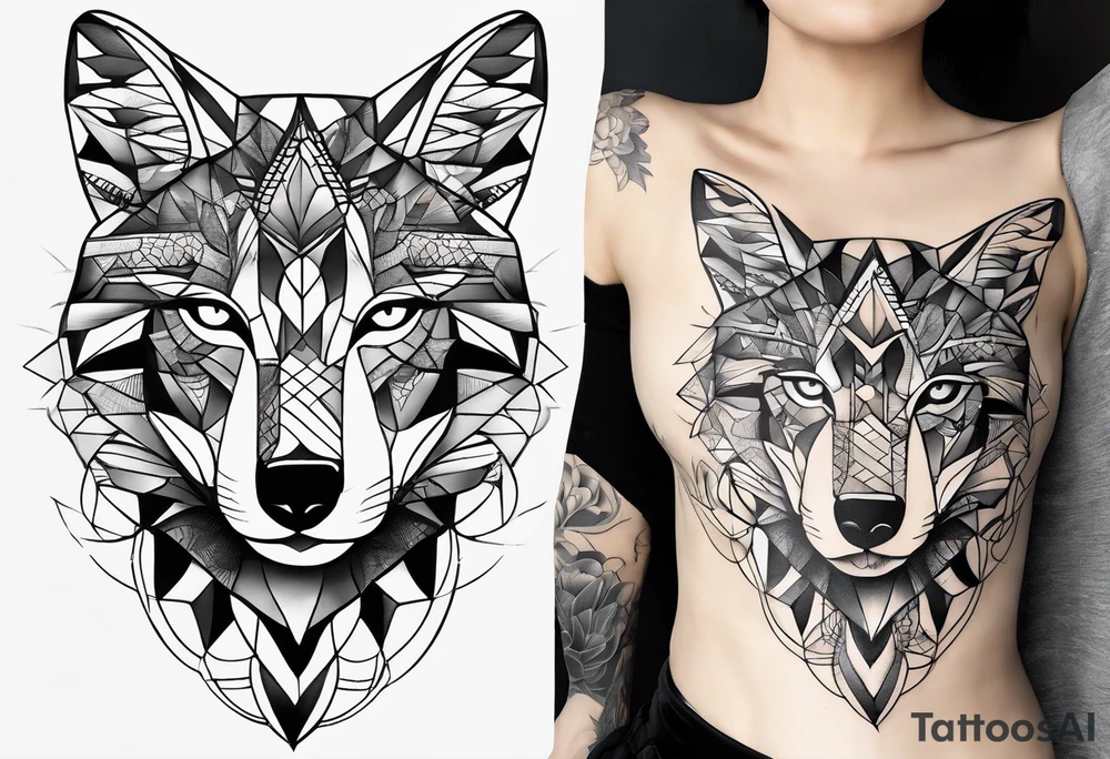 fine line tattoo, geometric figures, a face, time tattoo idea