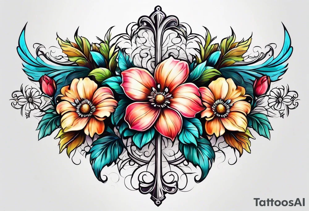 Flowers around a cross tattoo idea