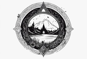 Lord of the rings and Harry Potter movie mashup. Small and simple. Hobbit door hole, wands, elvish writing, deathly hallows tattoo idea