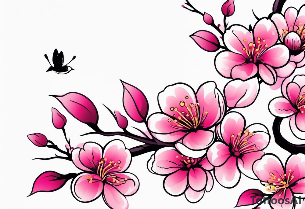 Vibrant, pink plum blossom flowers tattoo idea