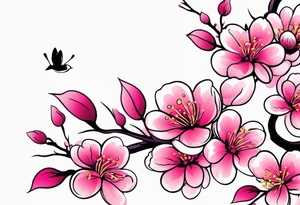 Vibrant, pink plum blossom flowers tattoo idea