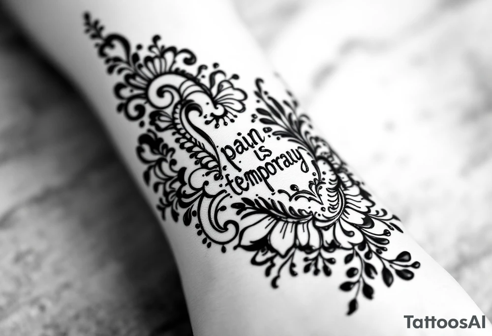 Indian style Henna tattoo for the inner wrist including word pain is temporary. tattoo idea