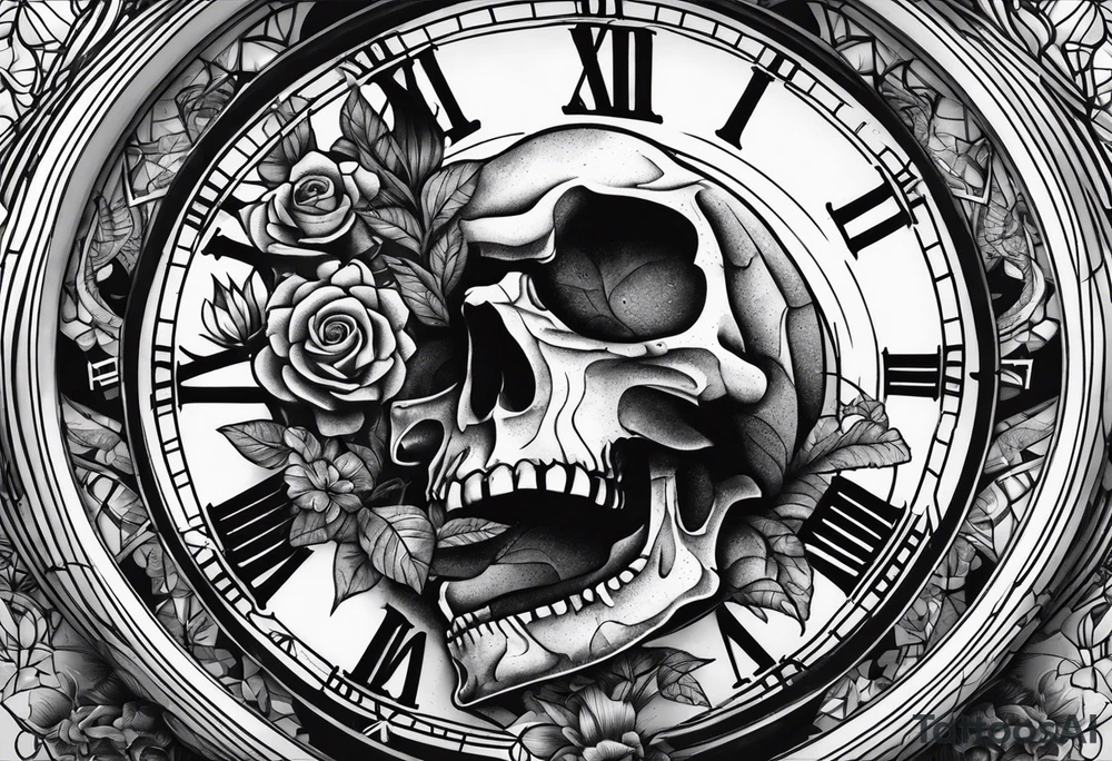 Broken clock with skeleton fingers tattoo idea