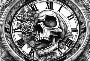 Broken clock with skeleton fingers tattoo idea