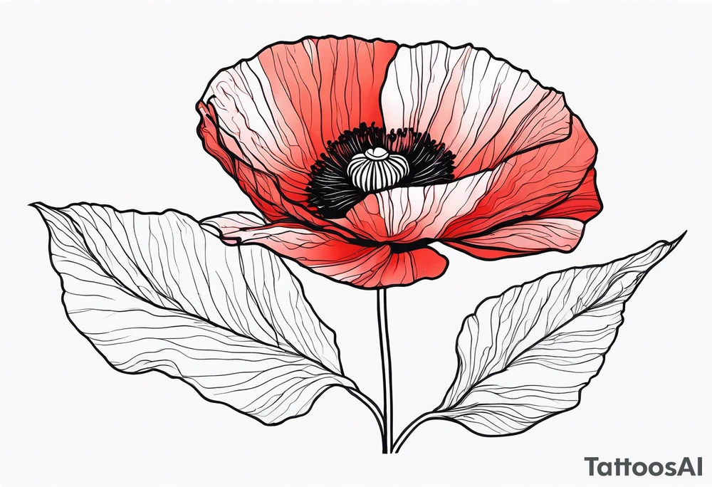 Long red poppy flower tattoo idea