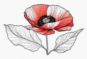 Long red poppy flower tattoo idea