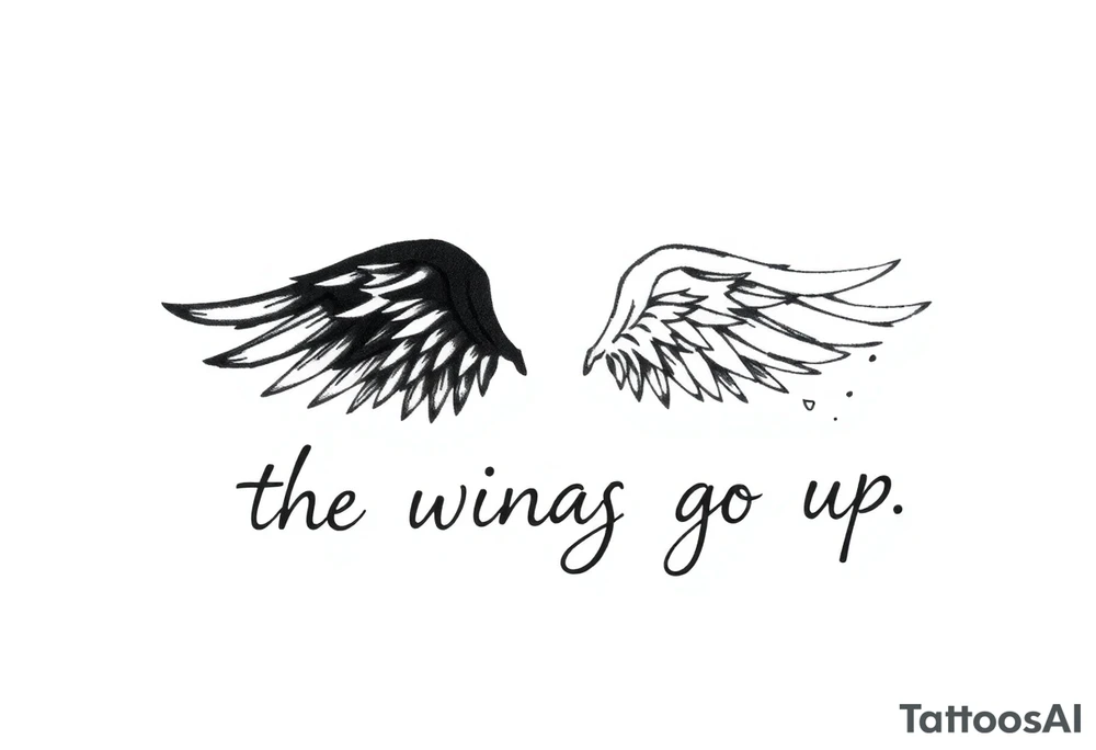 the wings go up

This tattoo design features a pair symmetrical angel wings drawn in black ink with a rough, sketch-like style. The left wing is darker, more defined, and appears denser, while the right wing is lighter, more delicate, and fragmented, creating a contrast between the two. The feathers are sharp and irregular, with fine lines and stray strokes extending outward, adding a raw and artistic feel. The overall look is dynamic and slightly chaotic, giving the impression of movement or an unfinished, ethereal form. This design symbolizes duality, freedom, transformation, or even struggle, making it a meaningful and visually striking tattoo. tattoo idea
