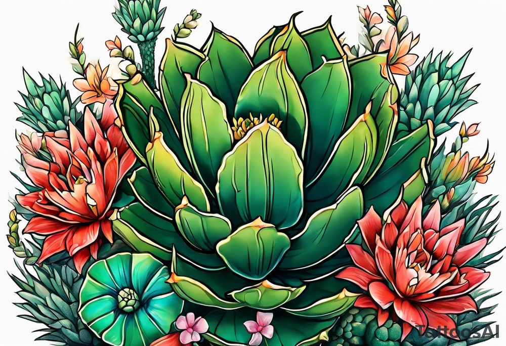 Fênix com cactos tattoo idea