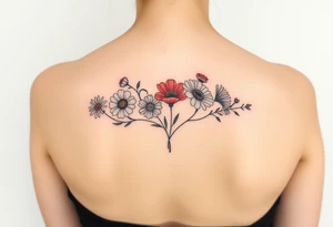 Small flower bouquet with order of flowers, daisy, cosmo, poppy, chrysanthemum, cosmo tattoo idea