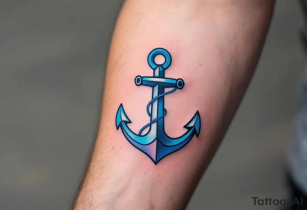 A vibrant blue anchor tattoo symbolizing a father's steady support for his child. tattoo idea