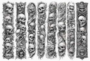 arm sleeve indicating pain, consisting of human arm bones and screaming faces tattoo idea