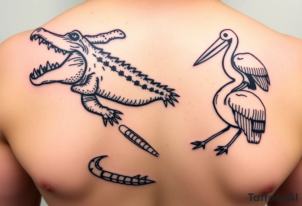 alligator, crawfish, and pelican dancing in second line in new orleans tattoo idea