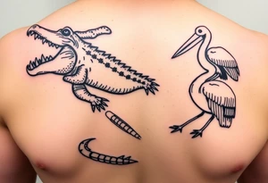 alligator, crawfish, and pelican dancing in second line in new orleans tattoo idea