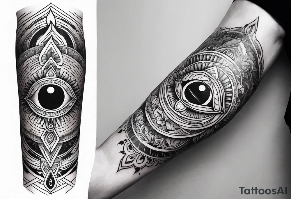 A sleeve that depicts the third eye. tattoo idea