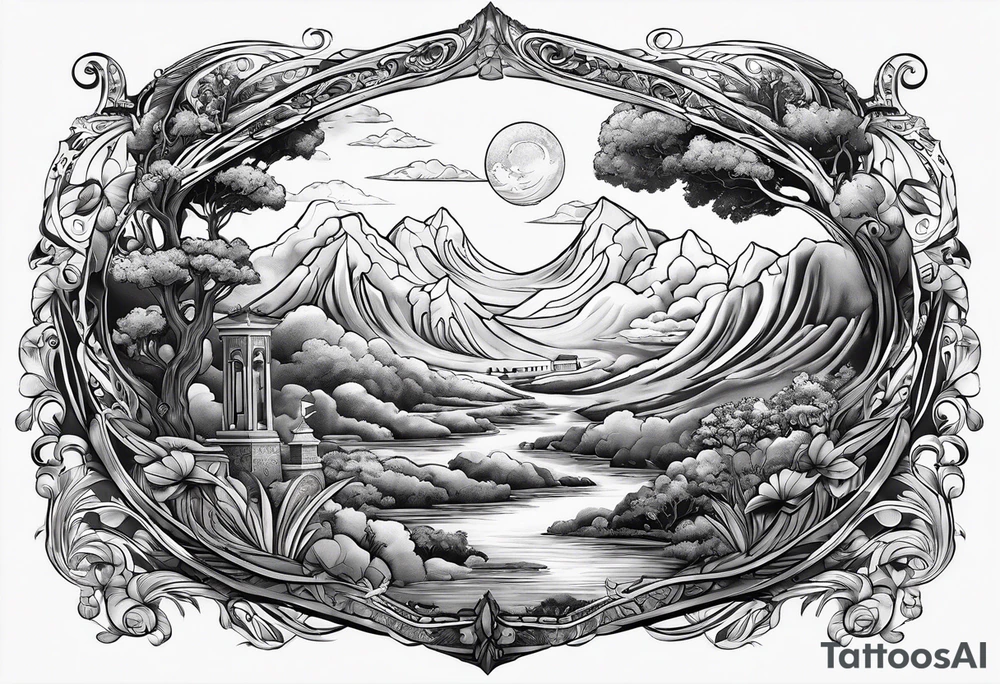 A visual representation of the creation story from the bible. 16" tall 6" wide tattoo idea