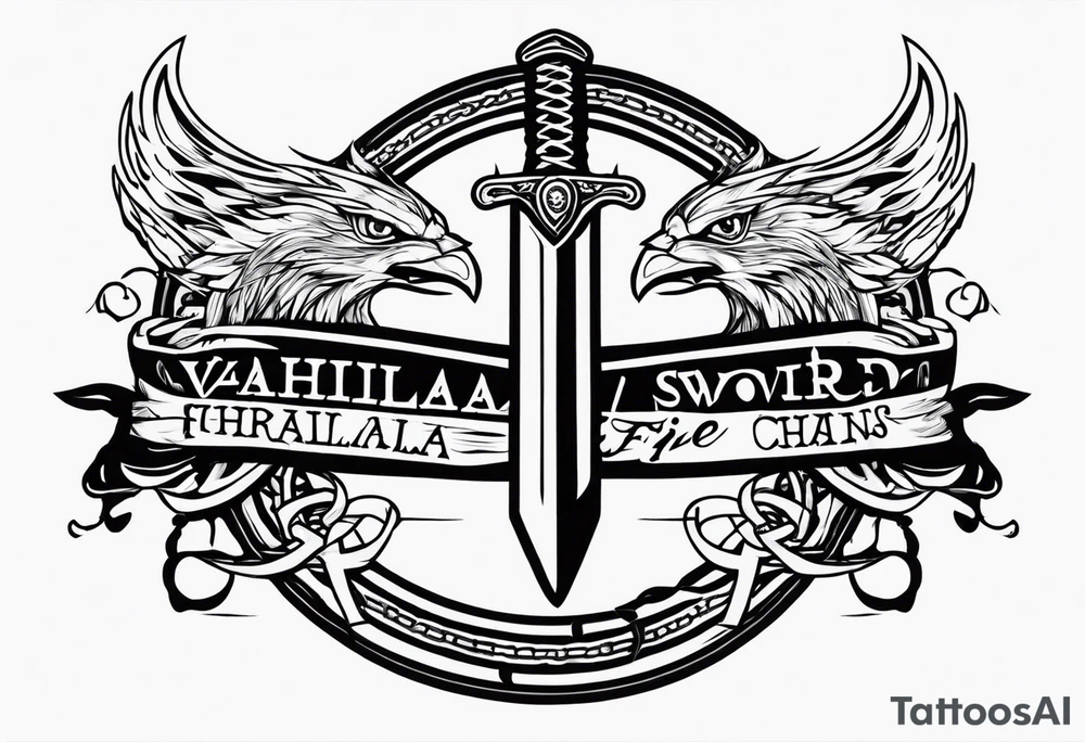 Valhalla sword fire chains family tattoo idea