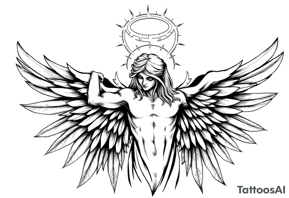 Powerful Biblical angel with six wings tattoo idea