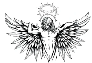 Powerful Biblical angel with six wings tattoo idea