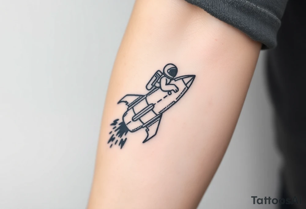 Falling apart rocket ship with sparks coming out the back  with astronaut riding it tattoo idea