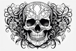 skull with vines and roots running thru tattoo idea