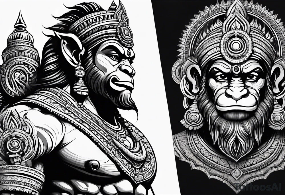 Lord hanuman in a tribal way tattoo idea