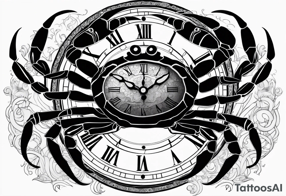 Zodiac crab with clock tattoo idea