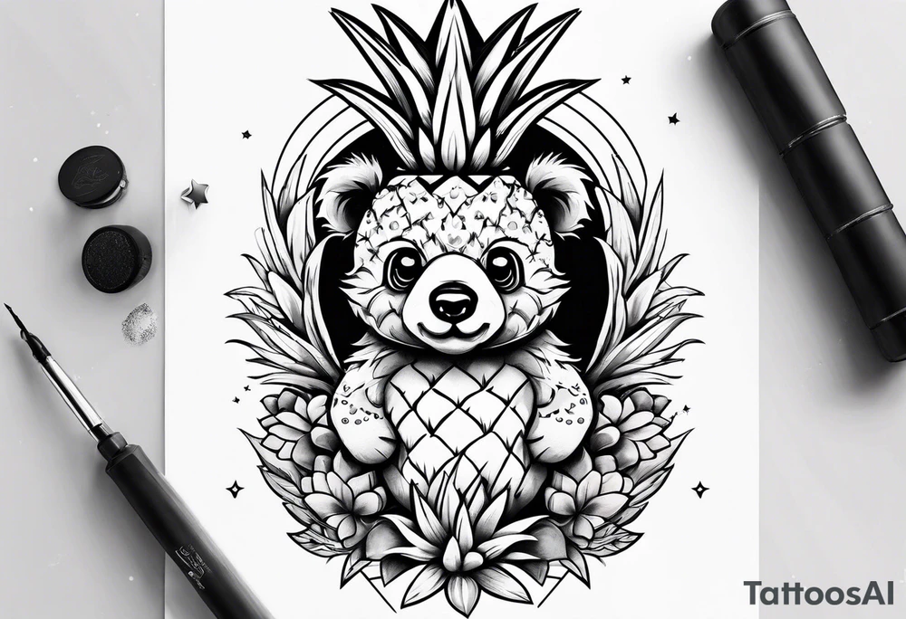 Cute pineapple bear tattoo idea