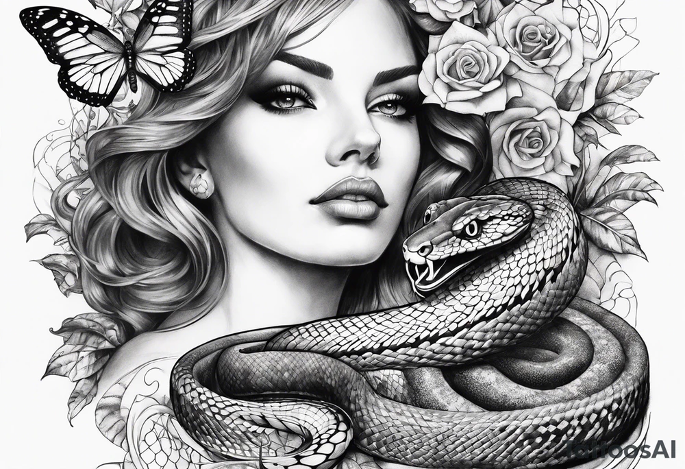 Snake and butterfly mix tattoo idea