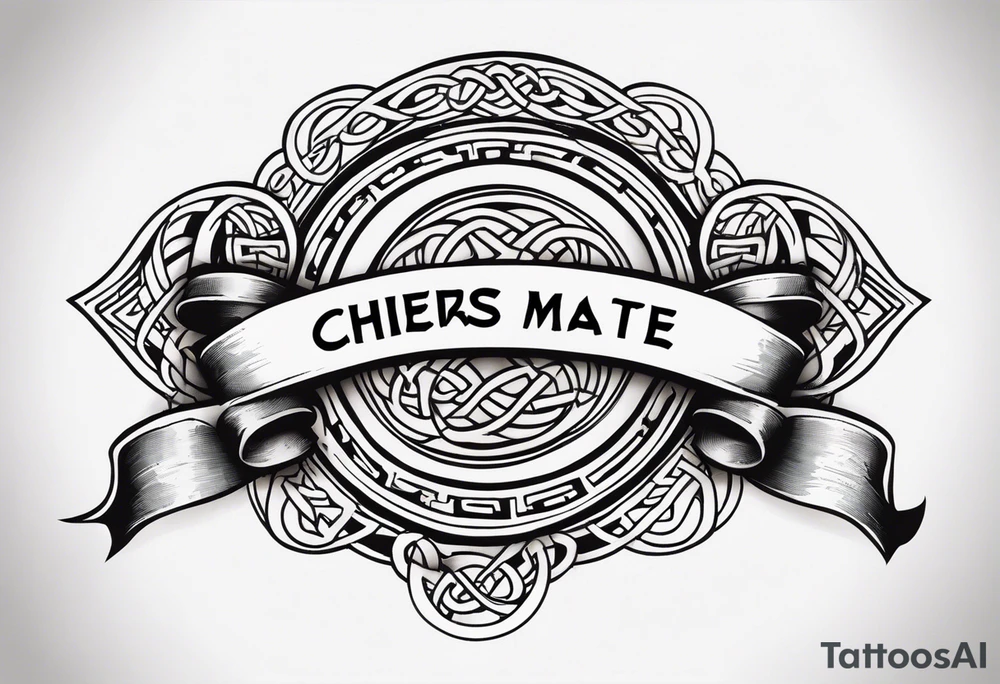 Cheers Mate text, armband +Celtic +Cancer Ribbon +tribal +artistic tattoo idea