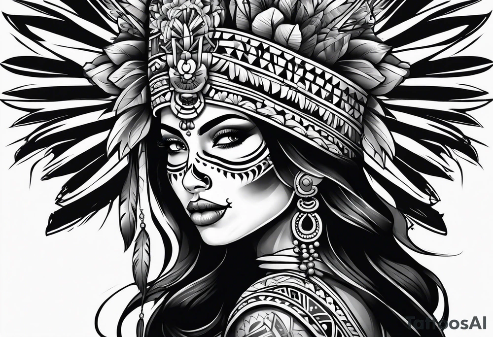 Aztec princess side profile day of the dead tattoo idea