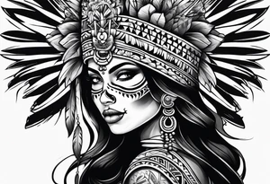 Aztec princess side profile day of the dead tattoo idea