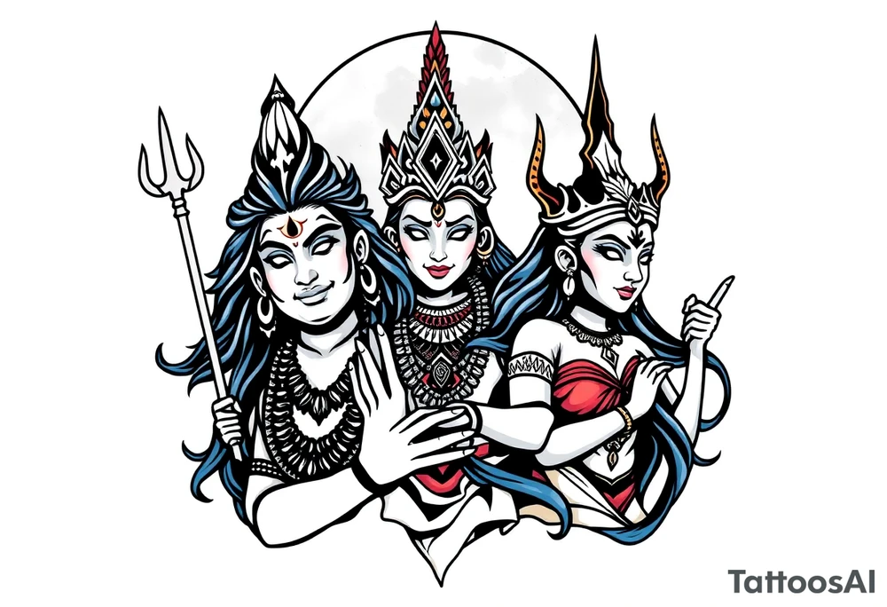 Lord Shiva, Godess Kali, Godess Lilith Together with the moon in the background tattoo idea