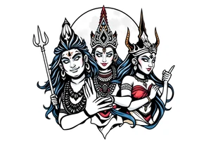 Lord Shiva, Godess Kali, Godess Lilith Together with the moon in the background tattoo idea
