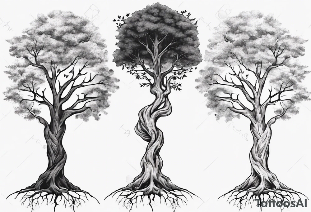 Two trees growing together forearm tattoo idea