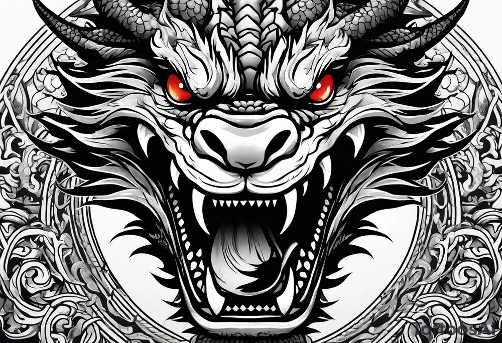 Animal head of a chinese dragon who is angry ONLY THE HEAD tattoo idea