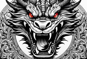 Animal head of a chinese dragon who is angry ONLY THE HEAD tattoo idea