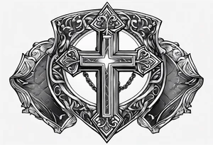 pauldron armor piece with a cross in the center and a dogs pawprint tattoo idea