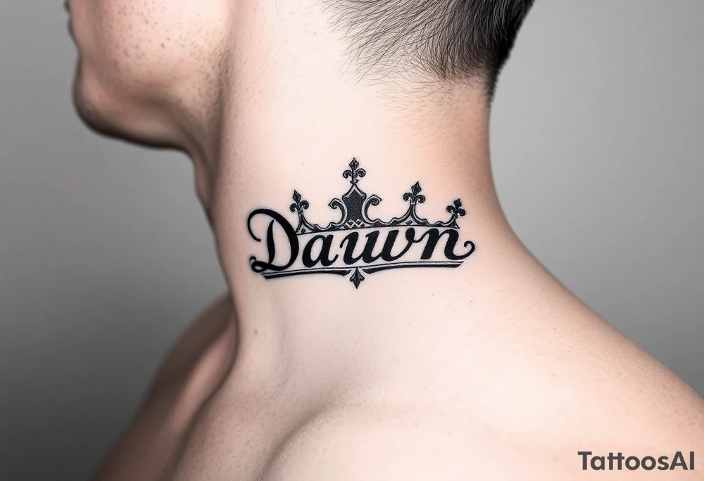 Crown name Dawn on neck tattoo idea