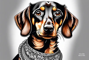 Black, brown and white dashchund tattoo idea
