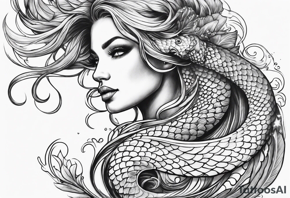 flowing serpent tail mermaid tattoo idea