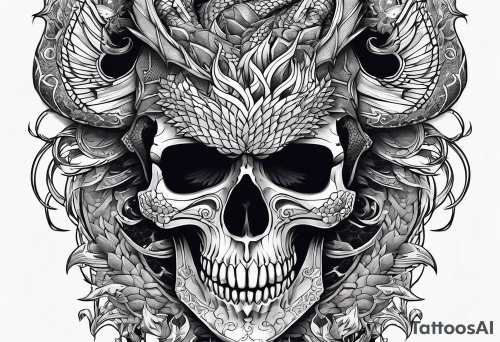 Dark skull and dragon tattoo idea