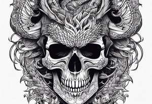 Dark skull and dragon tattoo idea