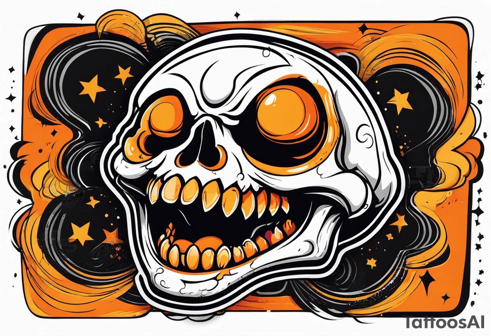 skull laughing black and orange tattoo idea