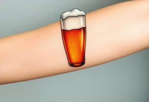 A tall, ice-cold pilsner glass with a thick white foam head, illuminated by warm amber and honey hues tattoo idea