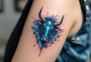 The celestial bull of Taurus sparkles with sapphire taurus star constellation across the obsidian night. tattoo idea