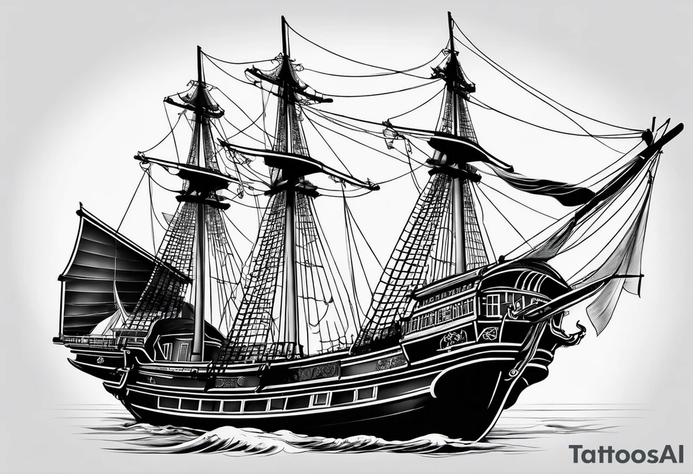 Chinese junk with three sails tattoo idea